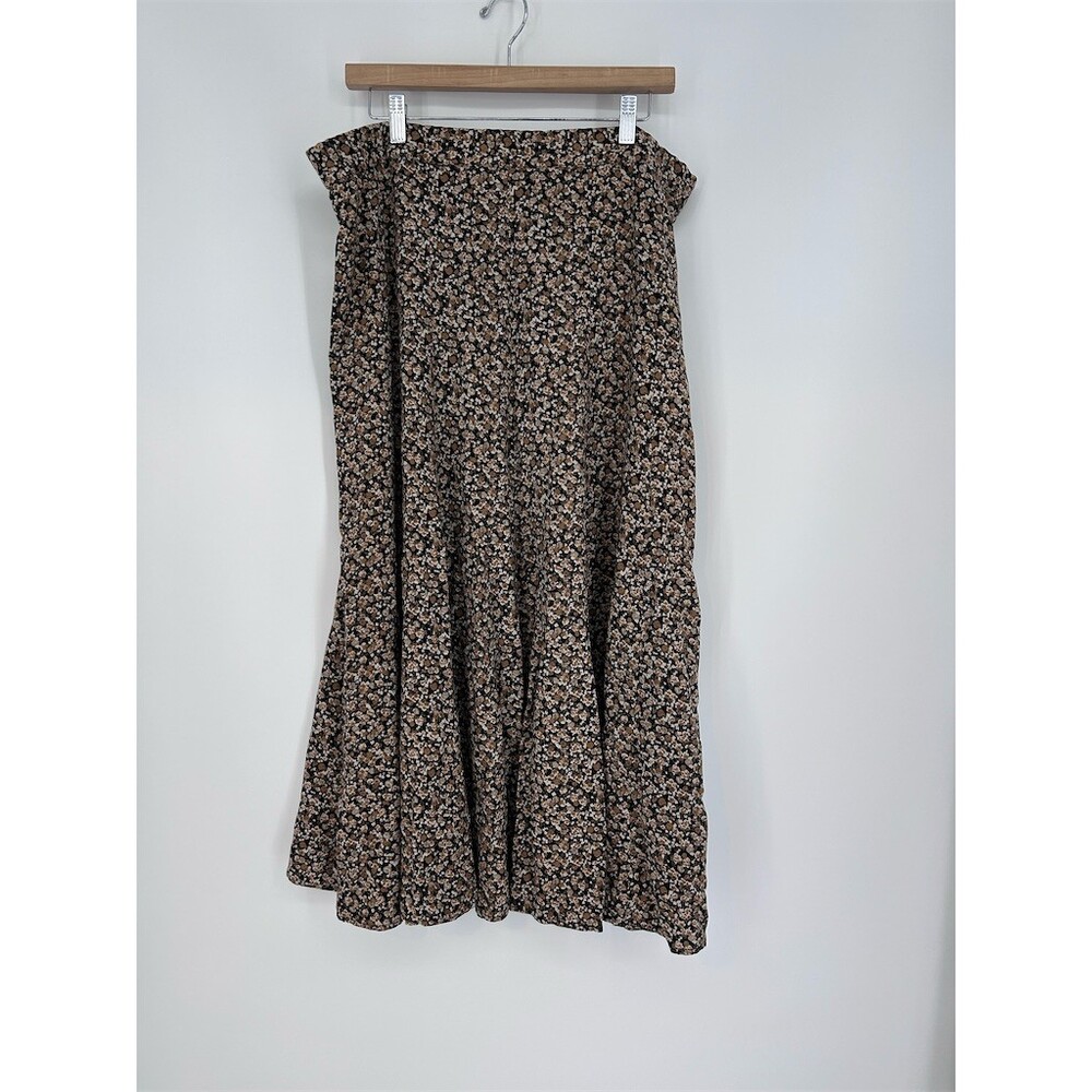 Vintage Y2K Express Brown Floral Button Midi Skirt Cottagecore Dark Academia XL - Picture 3 of 5